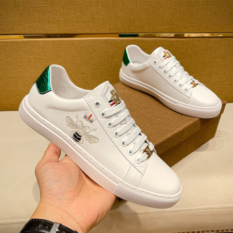 HEINRICHS 真皮男鞋轻奢刺绣小蜜蜂时尚休闲板鞋欧洲站情侣小白鞋